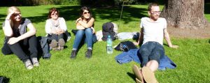 Central English school students (and a teacher) relax at the Botanic Gardens in Dublin