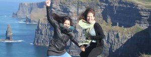 Central School of English students jump at the Cliffs of Moher