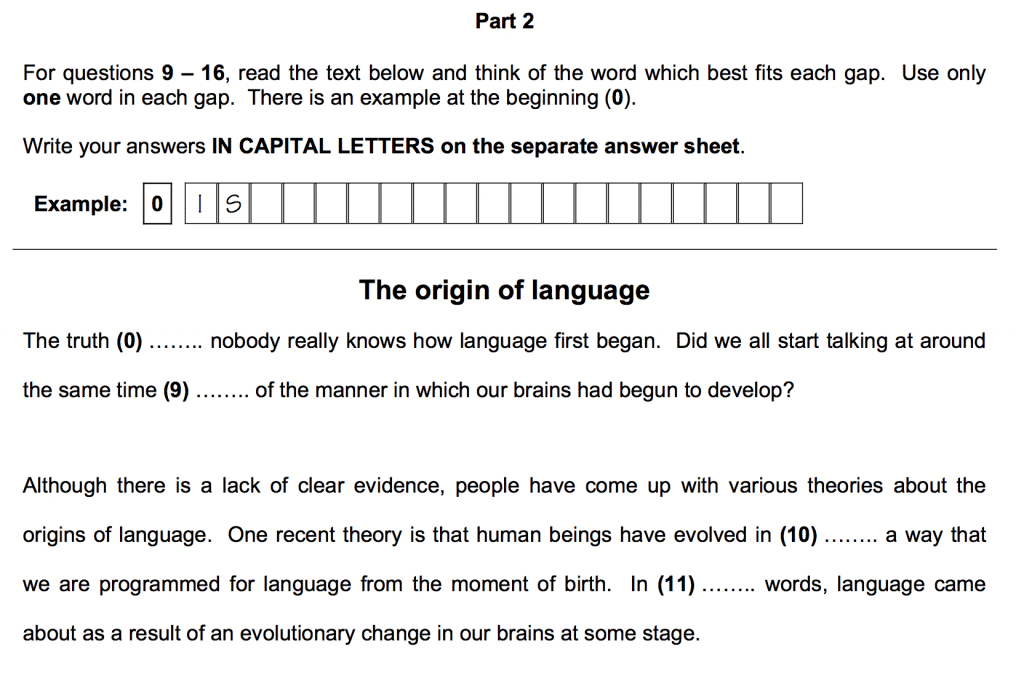 Cambridge CAE Exam Reading and Use of English Part 2 sample